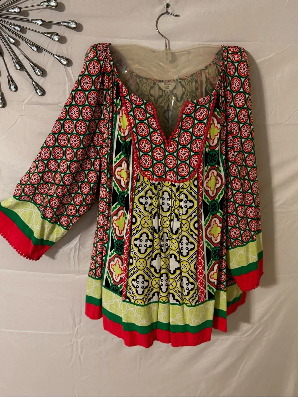Women's Multi-Color Printed Preppy  Peasant Top Pinky yellow green 3X